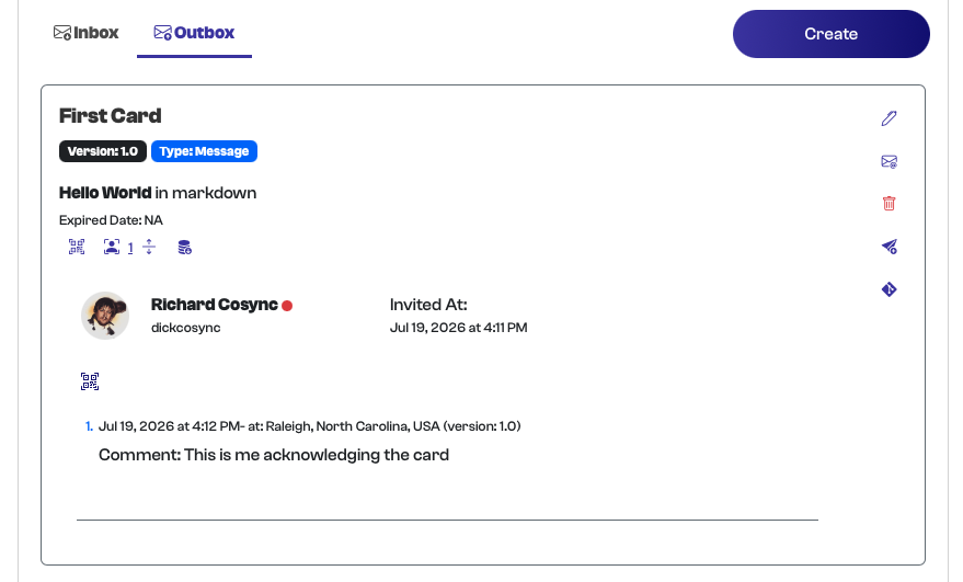 Acknowledged card in the Outbox