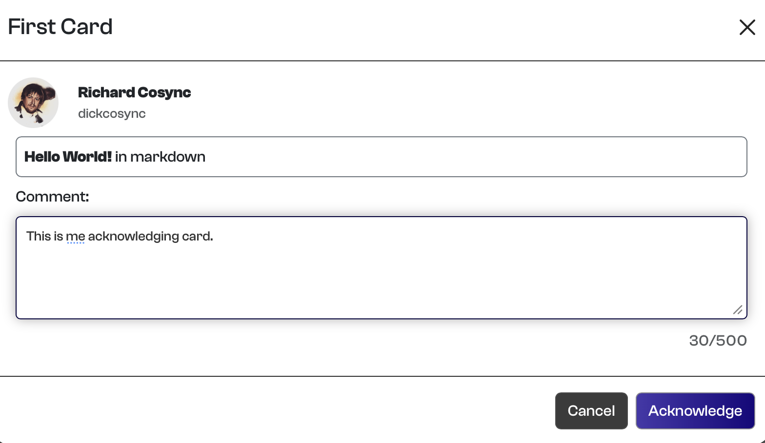 Acknowledge the card from the Inbox