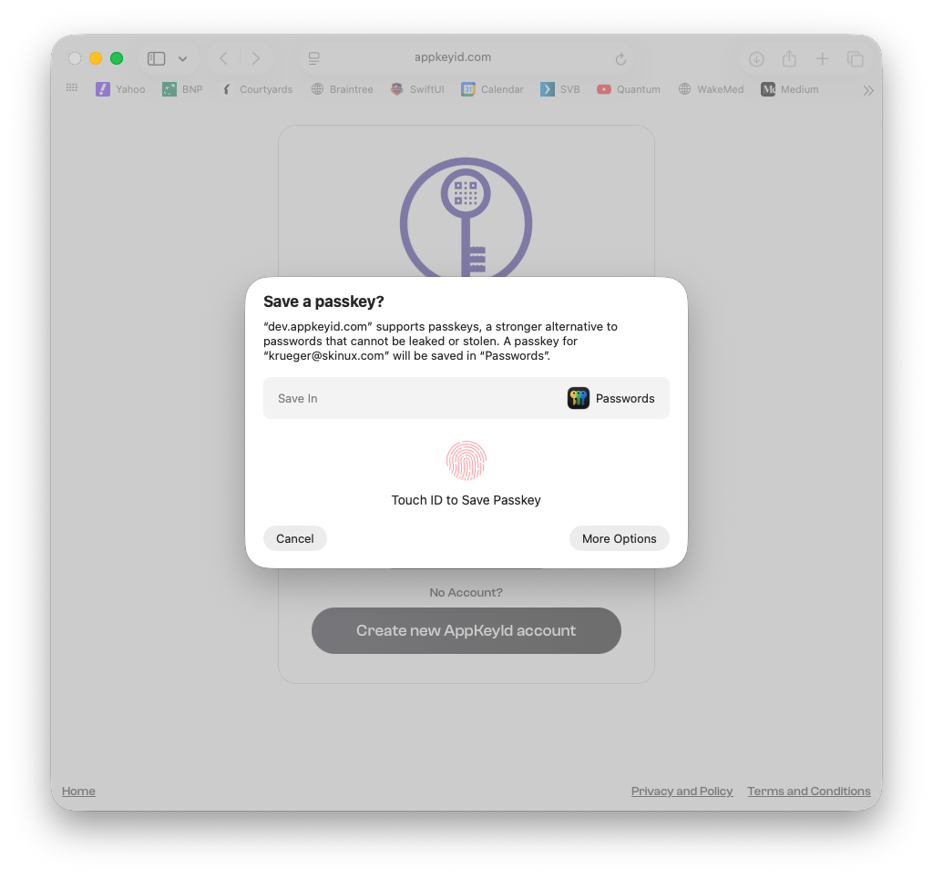 Create your AppKeyId passkey