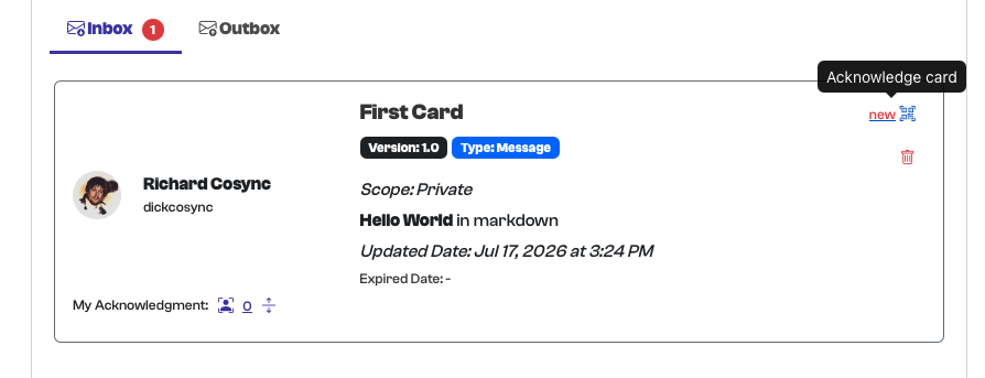 First Card in the Inbox