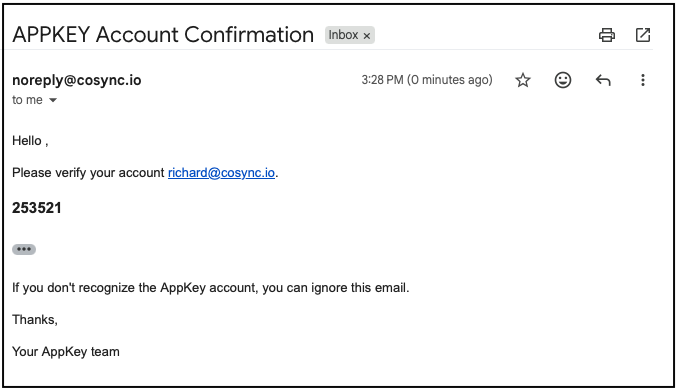 AppKeyId verification email